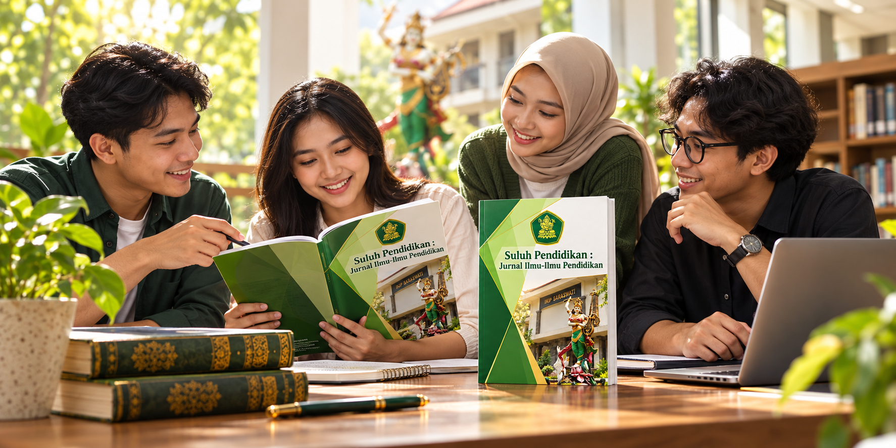 Mahasiswa membaca Suluh Pendidikan di ruang baca kampus